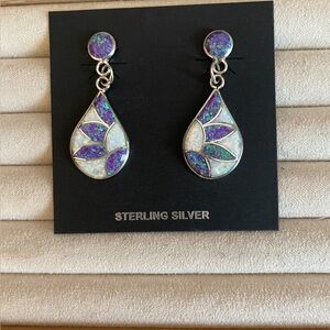Zuni Sterling Silver opalite Earrings Native American Handmade
